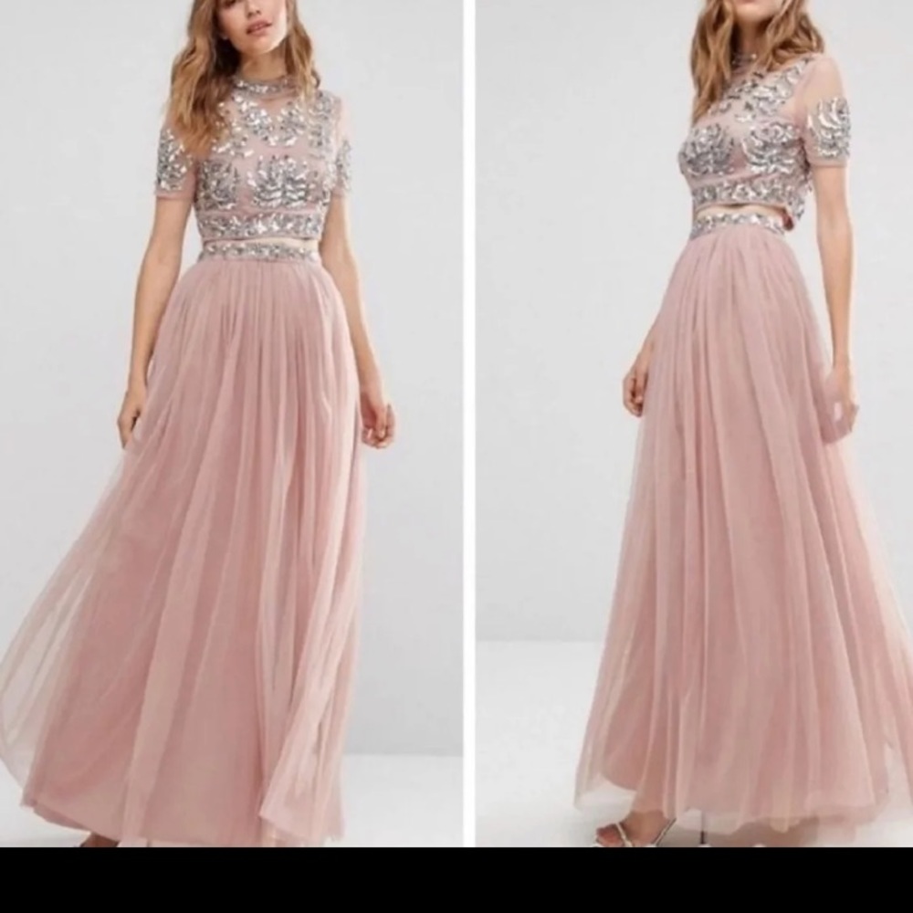 Asos Maya size 0 embellished blush pink co-ord gown